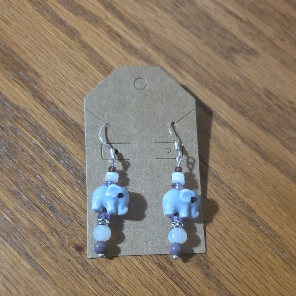 Handcrafted Glass Elephant Dangle Earrings .925 Sterling